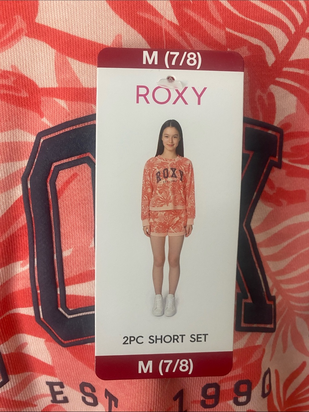 Roxy Girls 2pc Sweatshirt and Shorts Set Coral Tropical Floral